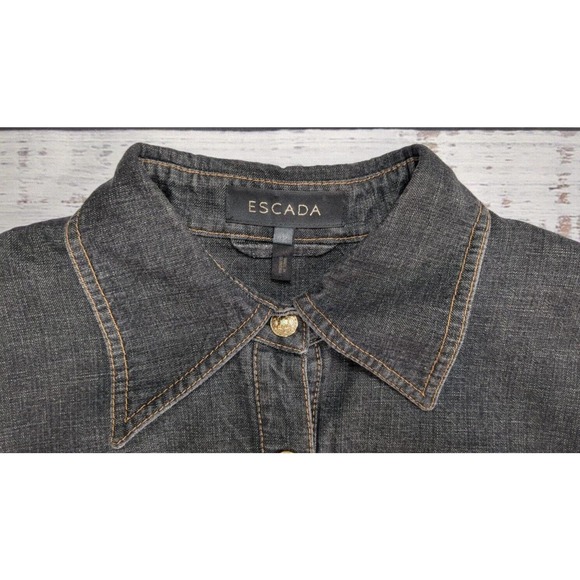 Escada Y2K Denim Suede Tassle Lace Up Back Turquoise Button Detail Dress Sz 42 - Picture 5 of 5